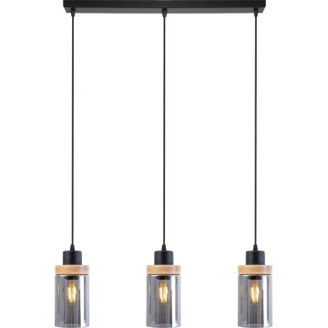 Hanglamp aan kabel WOODNEST 3xE27/15W/230V grenen/rookzwart