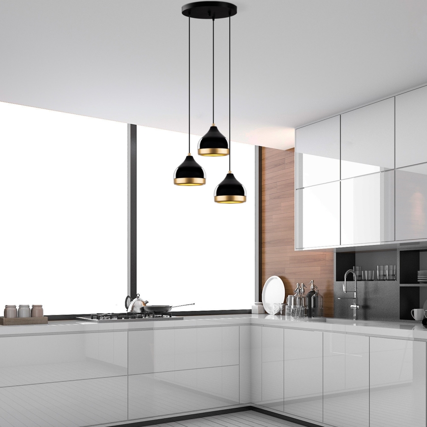 Hanglamp aan kabel YILDO 3xE27/40W/230V zwart/goud