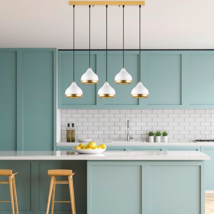 Hanglamp aan kabel YILDO 5xE27/40W/230V wit/goud