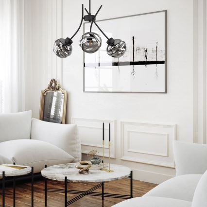 Hanglamp aan kabel ZULIA 3xE27/15W/230V zwart/rookzwart