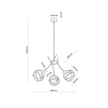 Hanglamp aan kabel ZULIA 3xE27/15W/230V zwart/rookzwart