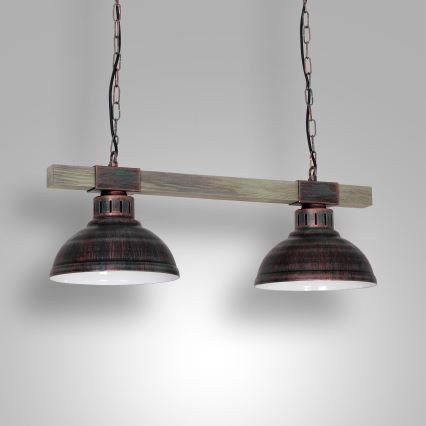 Hanglamp aan ketting HAKON 2xE27/60W/230V patina