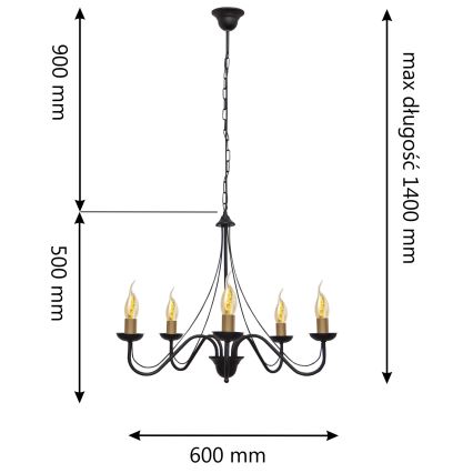 Hanglamp aan ketting MALBO 5xE14/60W/230V