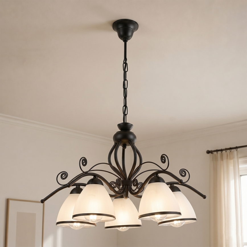 Hanglamp aan ketting RETRO 5xE27/60W/230V zwart/wit