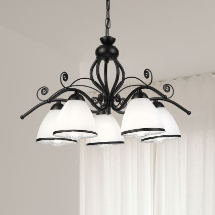 Hanglamp aan ketting RETRO 5xE27/60W/230V zwart/wit