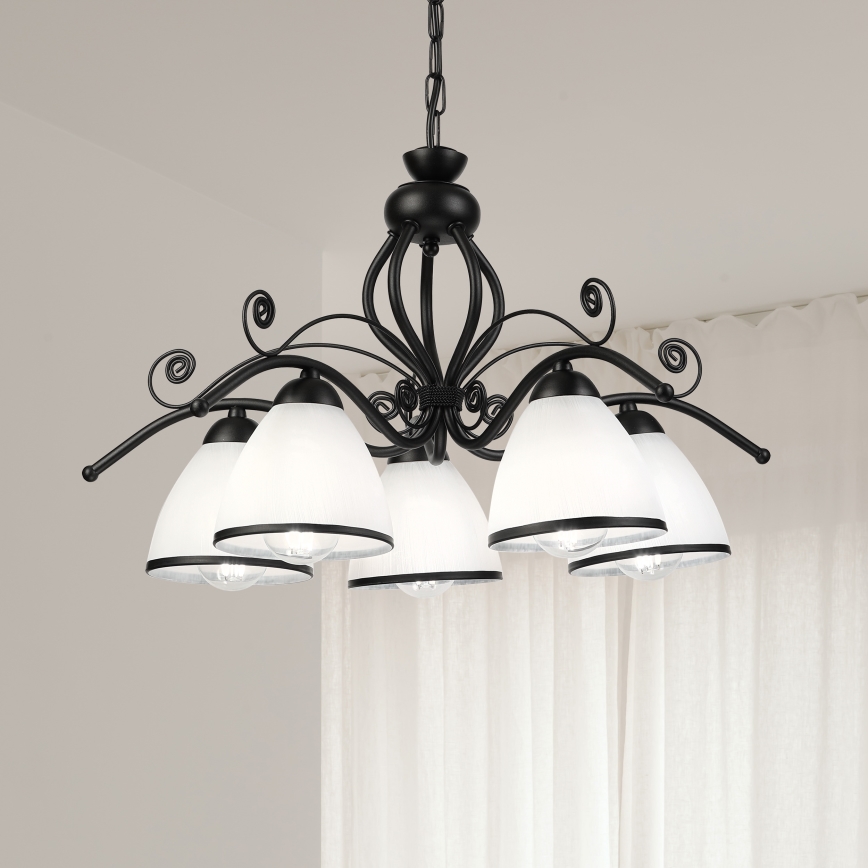 Hanglamp aan ketting RETRO 5xE27/60W/230V zwart/wit