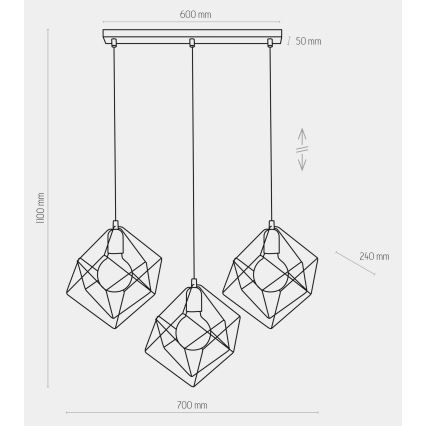 Hanglamp aan koord ALAMBRE 3xE27/60W/230V