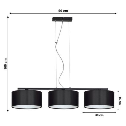 Hanglamp aan koord ASTRA 3xE27/60W/230V zwart