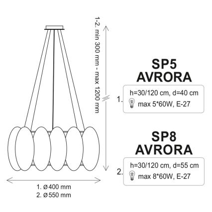 Hanglamp aan koord AURORA 5xE27/60W/230V