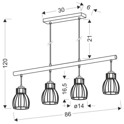 Hanglamp aan koord BERNITA 4xE27/60W/230V