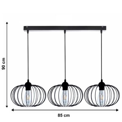 Hanglamp aan koord BOCCA 3x E27 / 60W / 230V