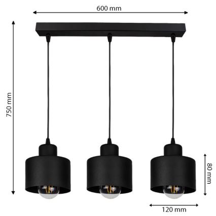 Hanglamp aan koord BODO 3xE27/60W/230V
