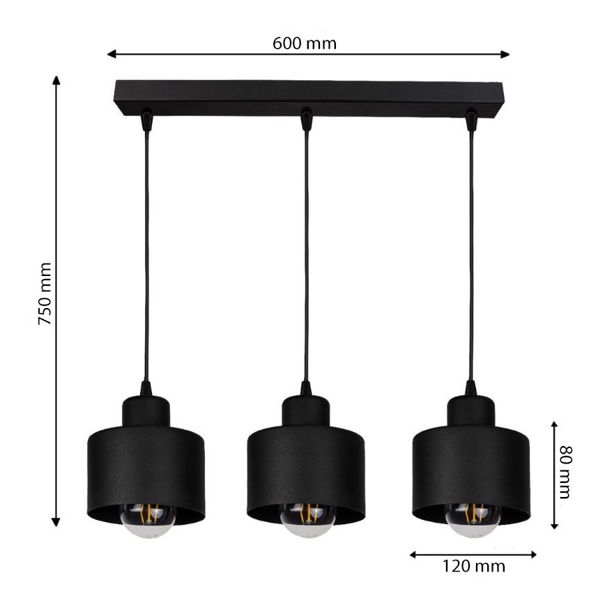 Hanglamp aan koord BODO 3xE27/60W/230V