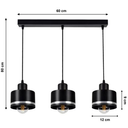 Hanglamp aan koord BODO SILVER 3xE27/60W/230V