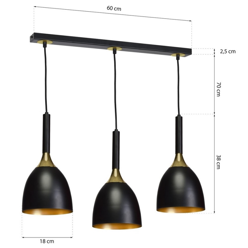 Hanglamp aan koord CLARK 3xE27/60W/230V