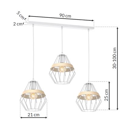 Hanglamp aan koord CLIF 3x E27 / 60W / 230V