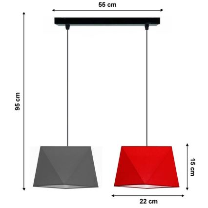 Hanglamp aan koord DIAMENT 2xE27/60W/230V grijs rood