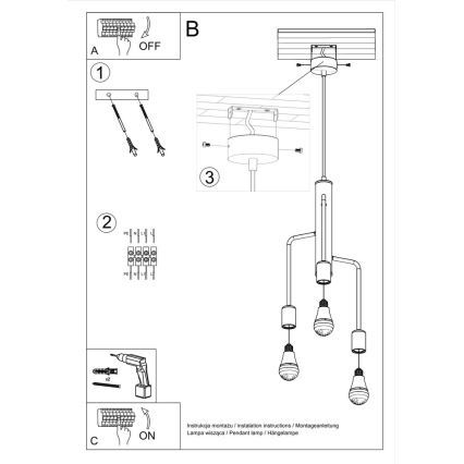 Hanglamp aan koord DUOMO 3M 3xE27/60W/230V zwart