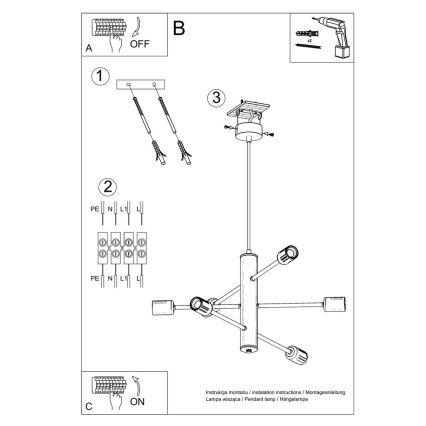 Hanglamp aan koord DUOMO 6 6xE27/60W/230V zwart