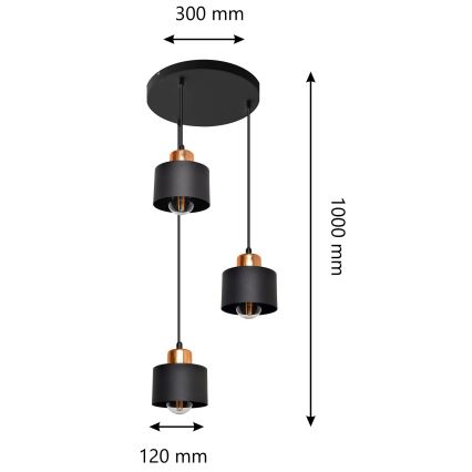 Hanglamp aan koord EDISON 3xE27/15W/230V