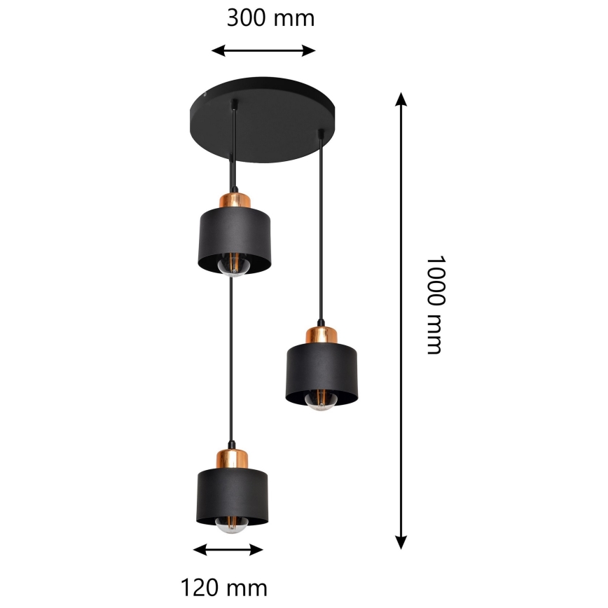 Hanglamp aan koord EDISON 3xE27/15W/230V