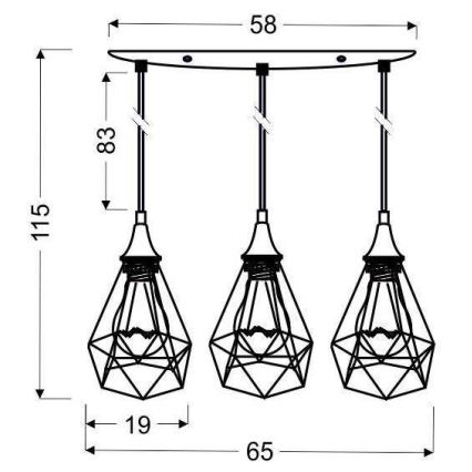 Hanglamp aan koord GRAF 3xE27/60W/230V