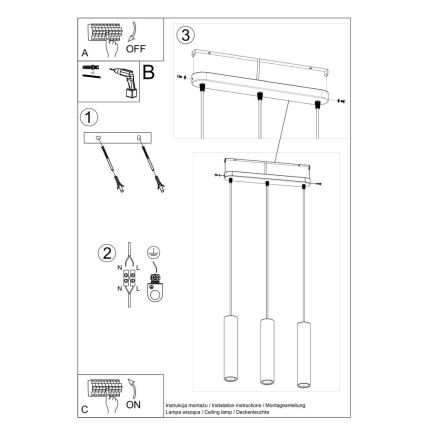 Hanglamp aan koord LUVO 3xGU10/40W/230V