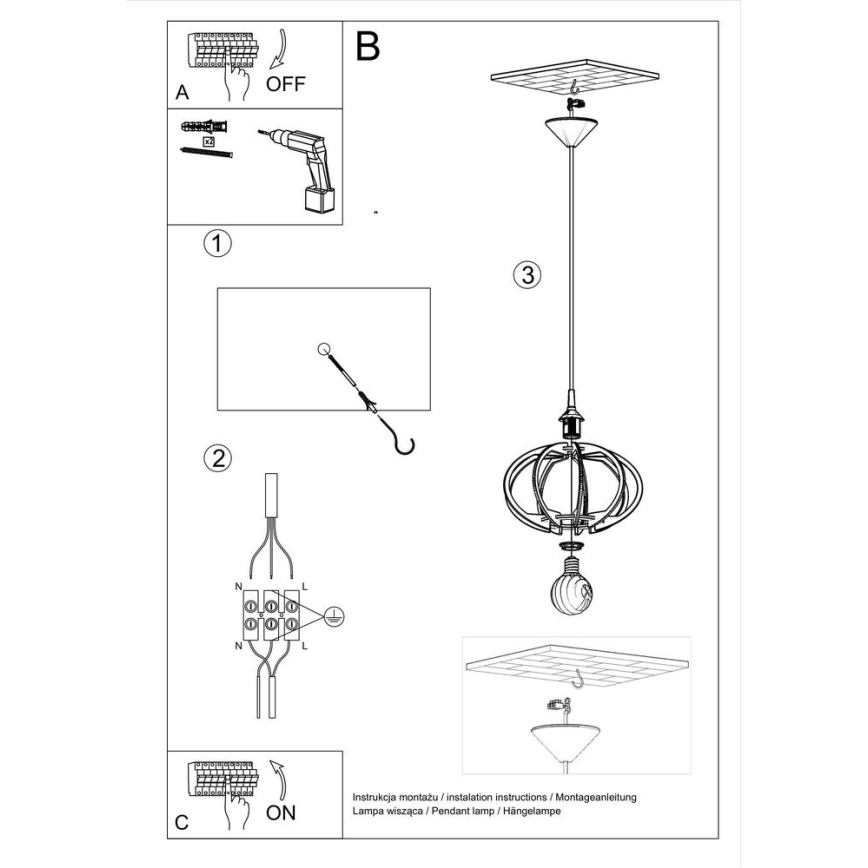 Hanglamp aan koord MANDELINO 1xE27/60W/230V
