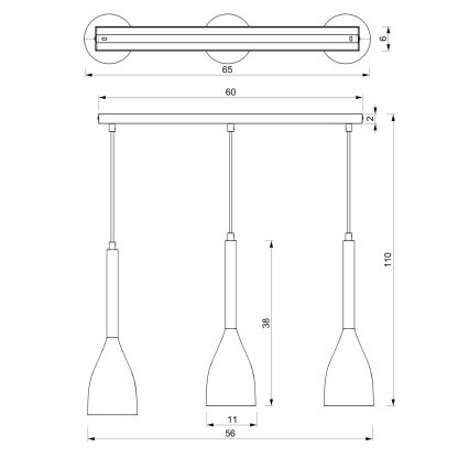 Hanglamp aan koord MUZA 3xE27/60W/230V