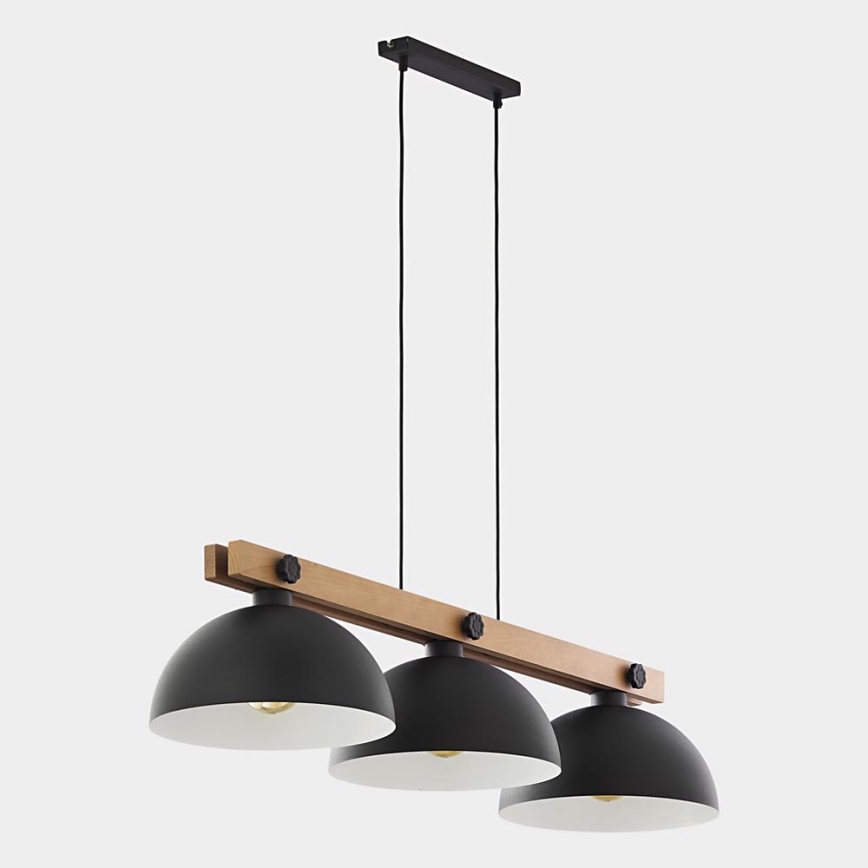 Hanglamp aan koord OSLO 3xE27/60W/230V zwart/hout