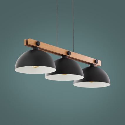 Hanglamp aan koord OSLO 3xE27/60W/230V zwart/hout