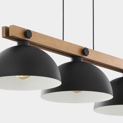 Hanglamp aan koord OSLO 3xE27/60W/230V zwart/hout