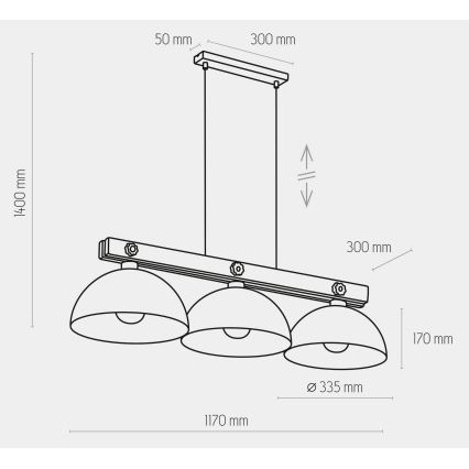 Hanglamp aan koord OSLO 3xE27/60W/230V zwart/hout