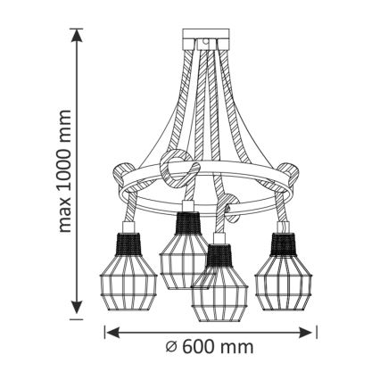 Hanglamp aan koord ROPE ALEGRA 4xE27/10W/230V