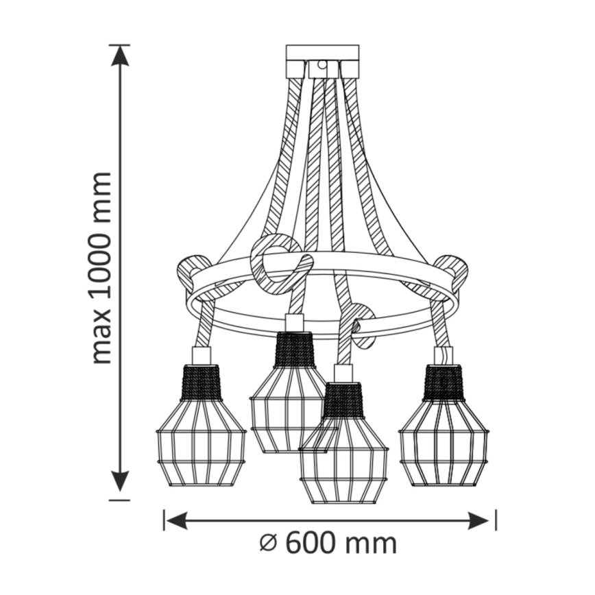 Hanglamp aan koord ROPE ALEGRA 4xE27/10W/230V