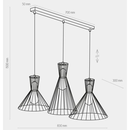 Hanglamp aan koord SAHARA 3xE27/60W/230V