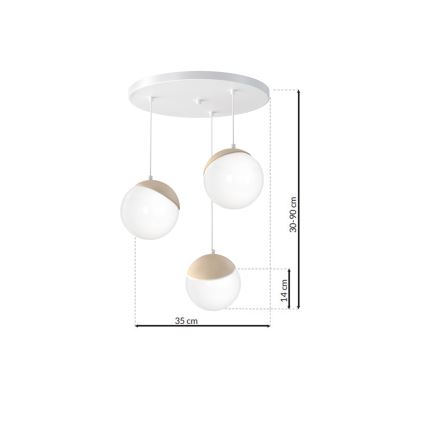 Hanglamp aan koord SFERA WOOD 3xE14/40W/230V