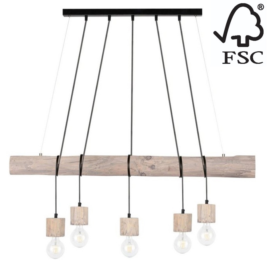 Hanglamp aan koord TRABO 5xE27/60W/230V - FSC-gecertificeerd