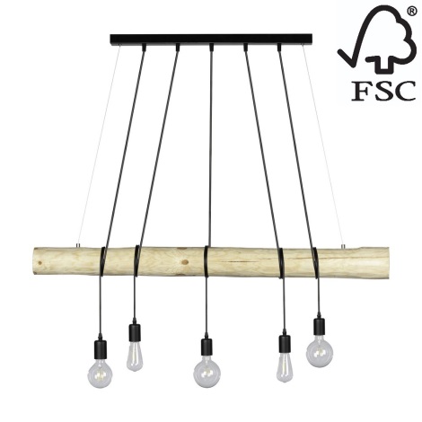 Hanglamp aan koord TRABO 5xE27/60W/230V grenen - FSC-gecertificeerd