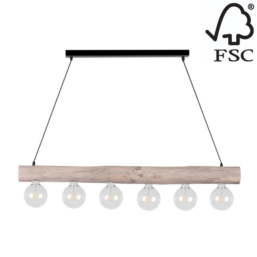 Hanglamp aan koord TRABO 6xE27/60W/230V - FSC-gecertificeerd