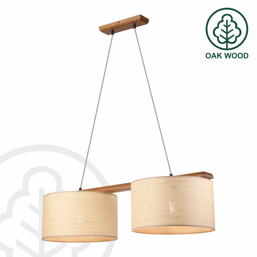 Hanglamp aan snoer AIDA 2xE27/15W/230V Ø 35 cm eiken/raffia