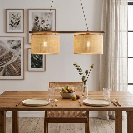 Hanglamp aan snoer AIDA 2xE27/15W/230V Ø 35 cm eiken/raffia