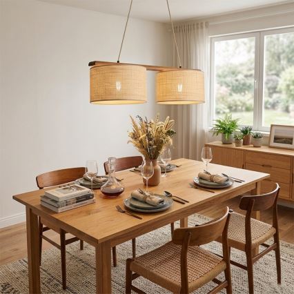 Hanglamp aan snoer AIDA 2xE27/15W/230V Ø 35 cm eiken/raffia