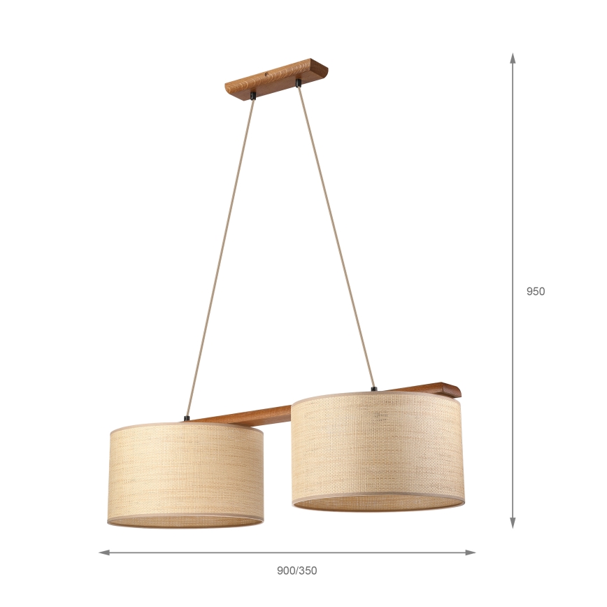 Hanglamp aan snoer AIDA 2xE27/15W/230V Ø 35 cm eiken/raffia