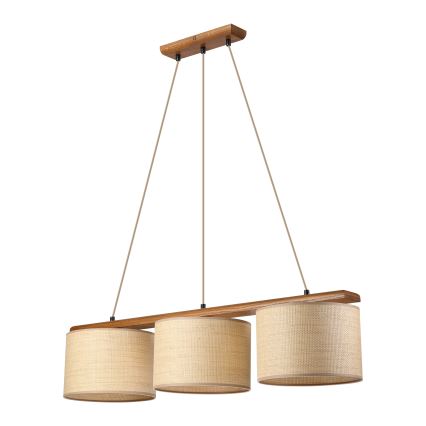Hanglamp aan snoer AIDA 3xE27/15W/230V, diameter 25 cm, eiken/raffia