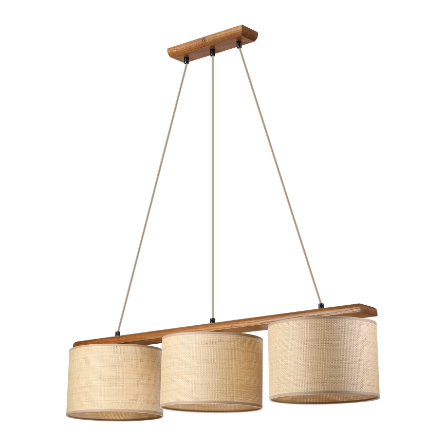 Hanglamp aan snoer AIDA 3xE27/15W/230V, diameter 25 cm, eiken/raffia