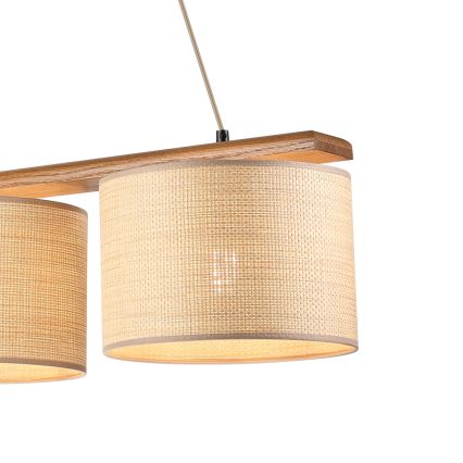 Hanglamp aan snoer AIDA 3xE27/15W/230V, diameter 25 cm, eiken/raffia