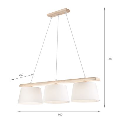 Hanglamp aan snoer AIDA 3xE27/60W/230V Ø 25 cm eiken/wit