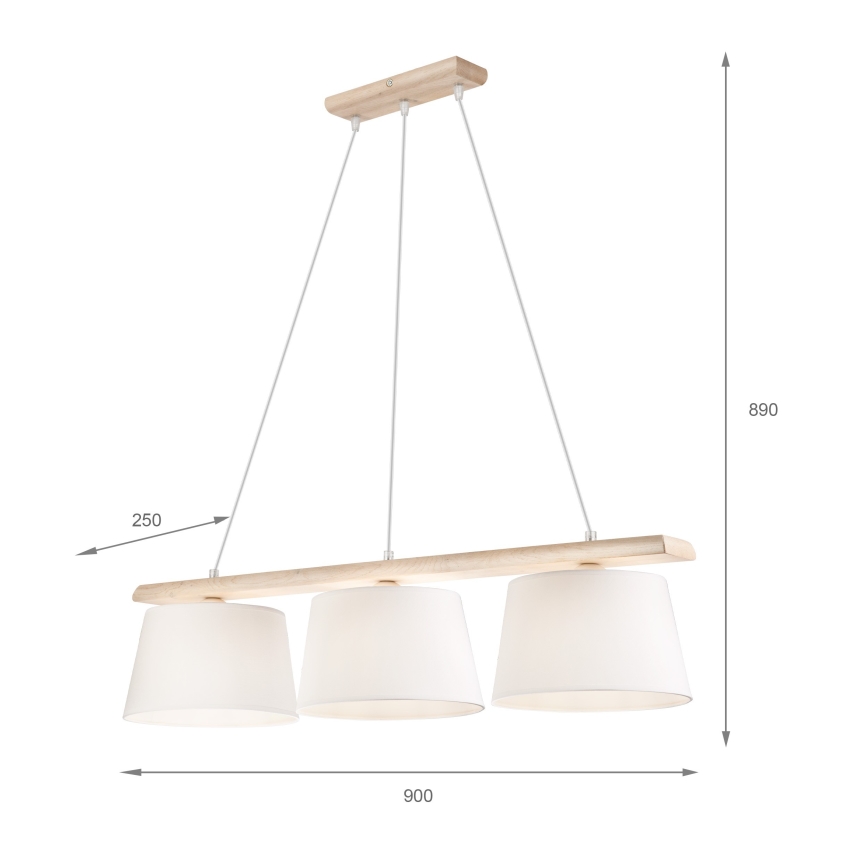 Hanglamp aan snoer AIDA 3xE27/60W/230V Ø 25 cm eiken/wit