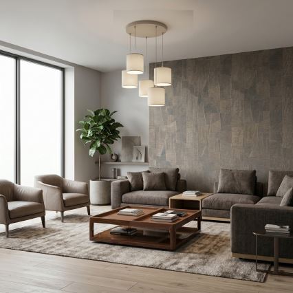 Hanglamp aan snoer ARDEN 5xE27/15W/230V Ø 44 cm beige